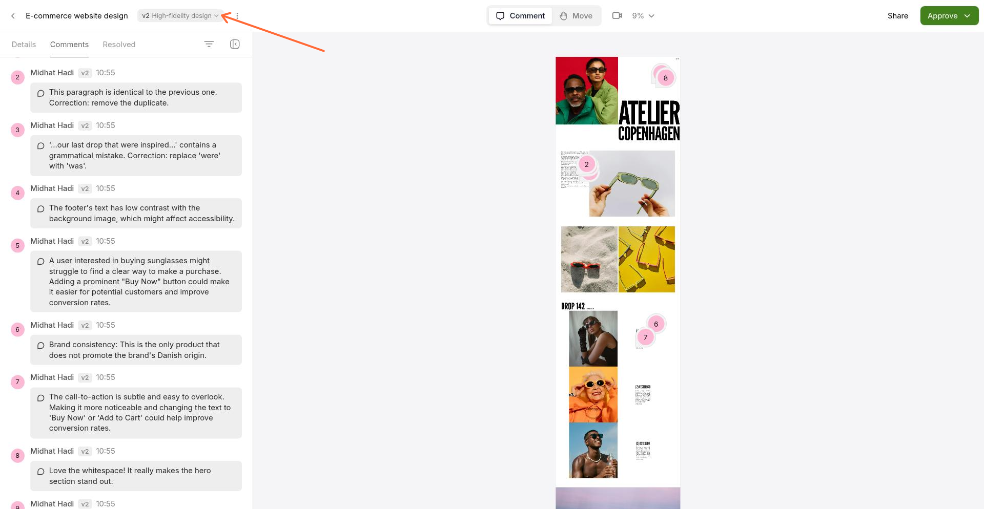 Guided tour highlighting the version selector dropdown