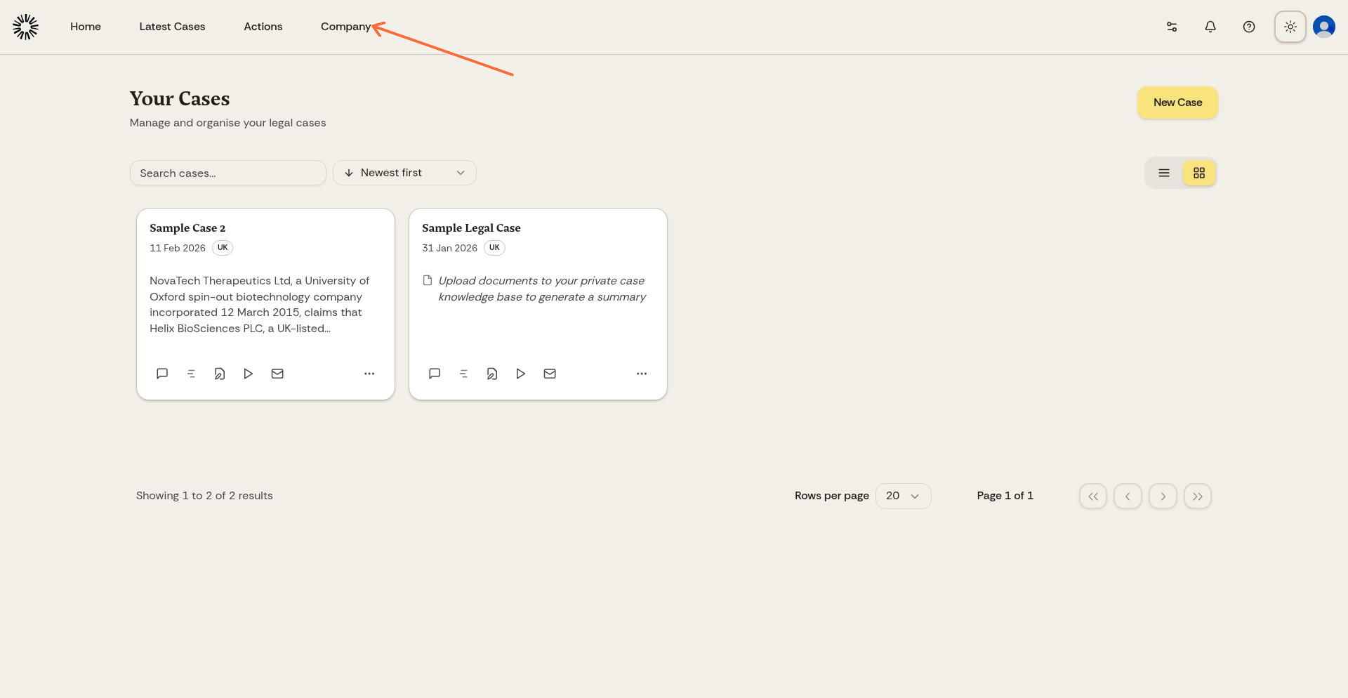 Dashboard with Company link in navigation bar