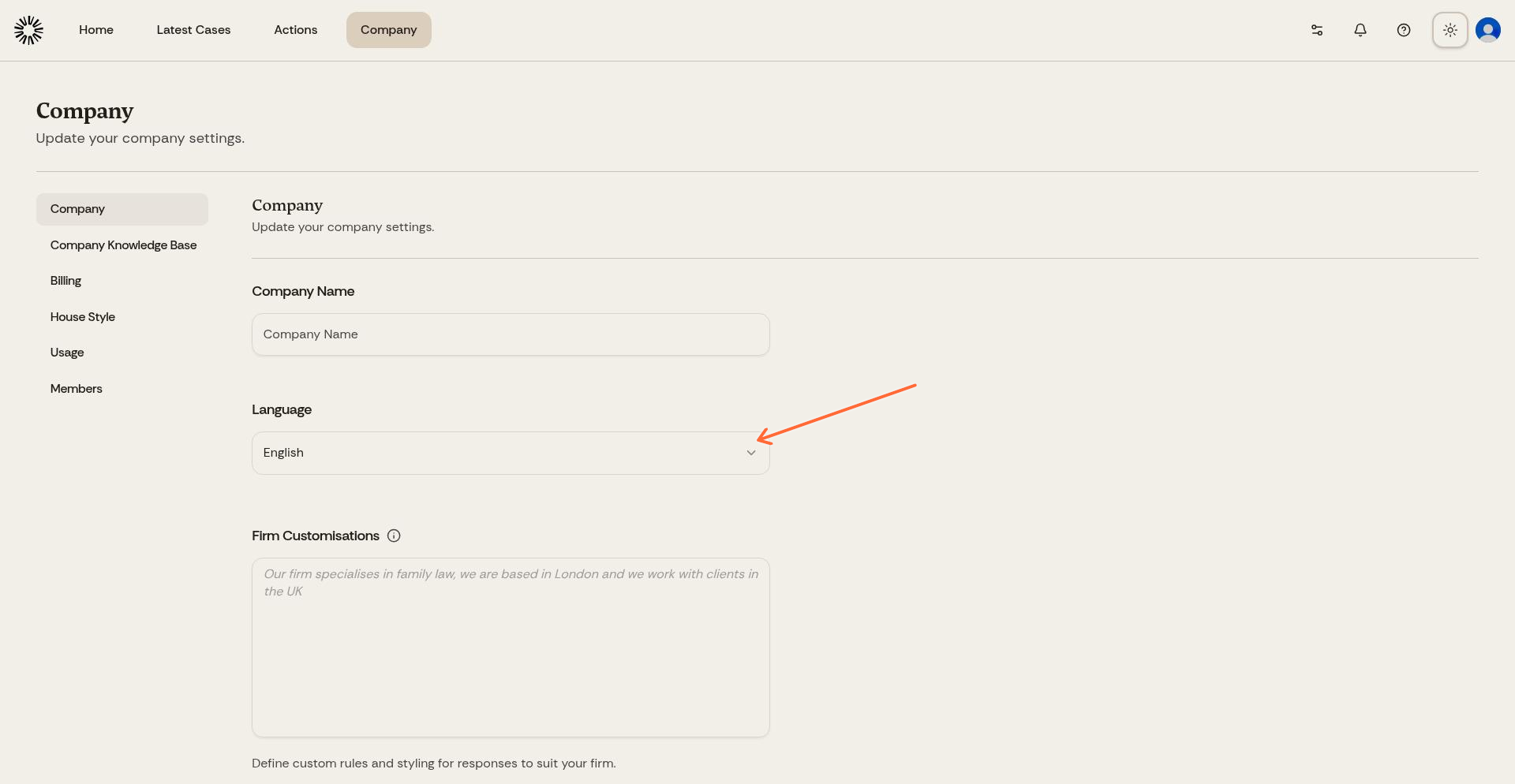 Company profile with language field