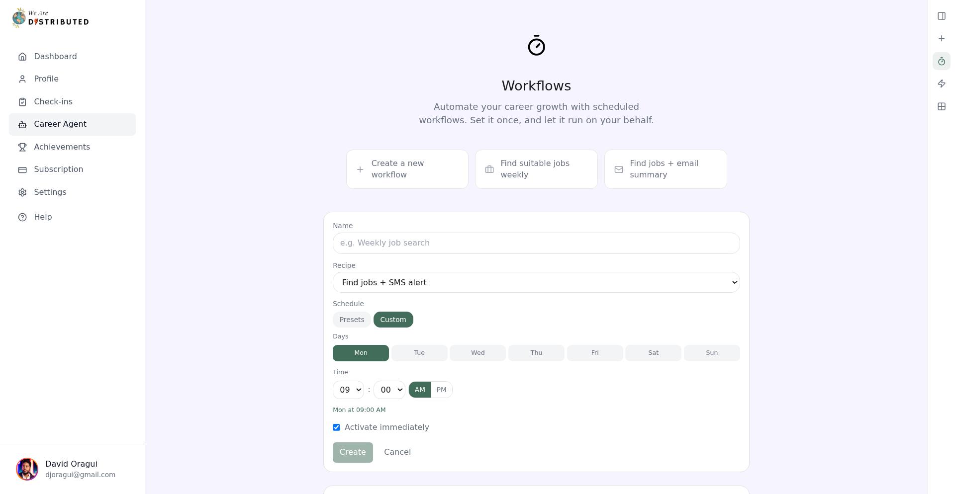 Active workflow showing status and control buttons