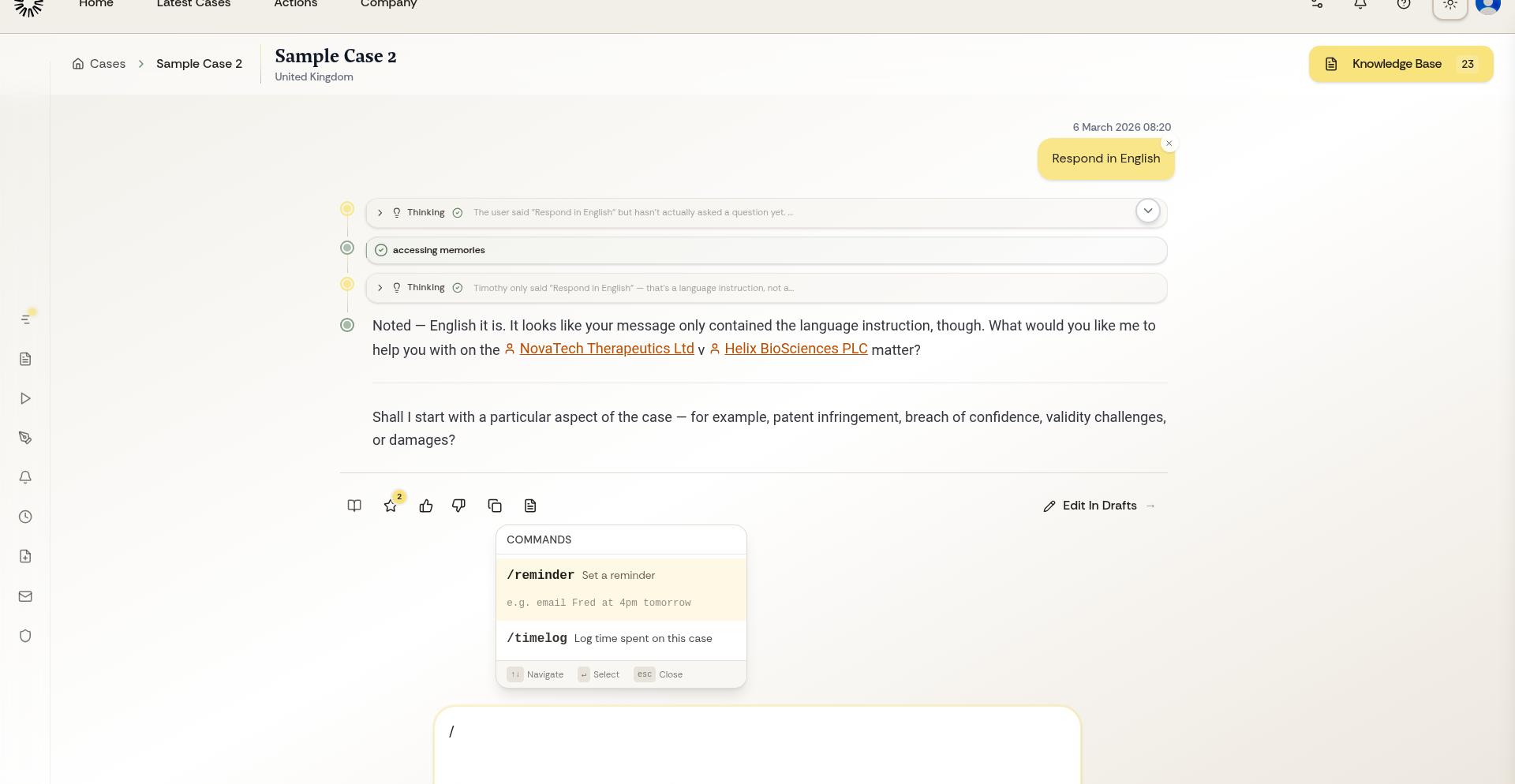 Slash command menu showing available commands