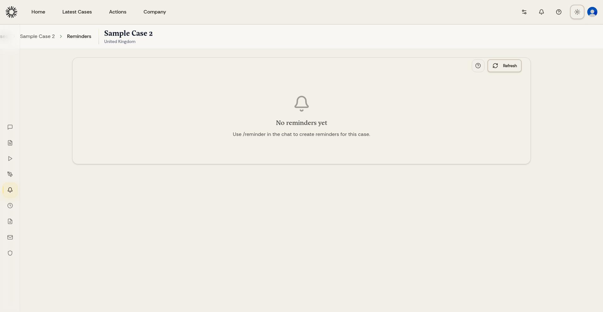 Reminders page showing list of scheduled reminders