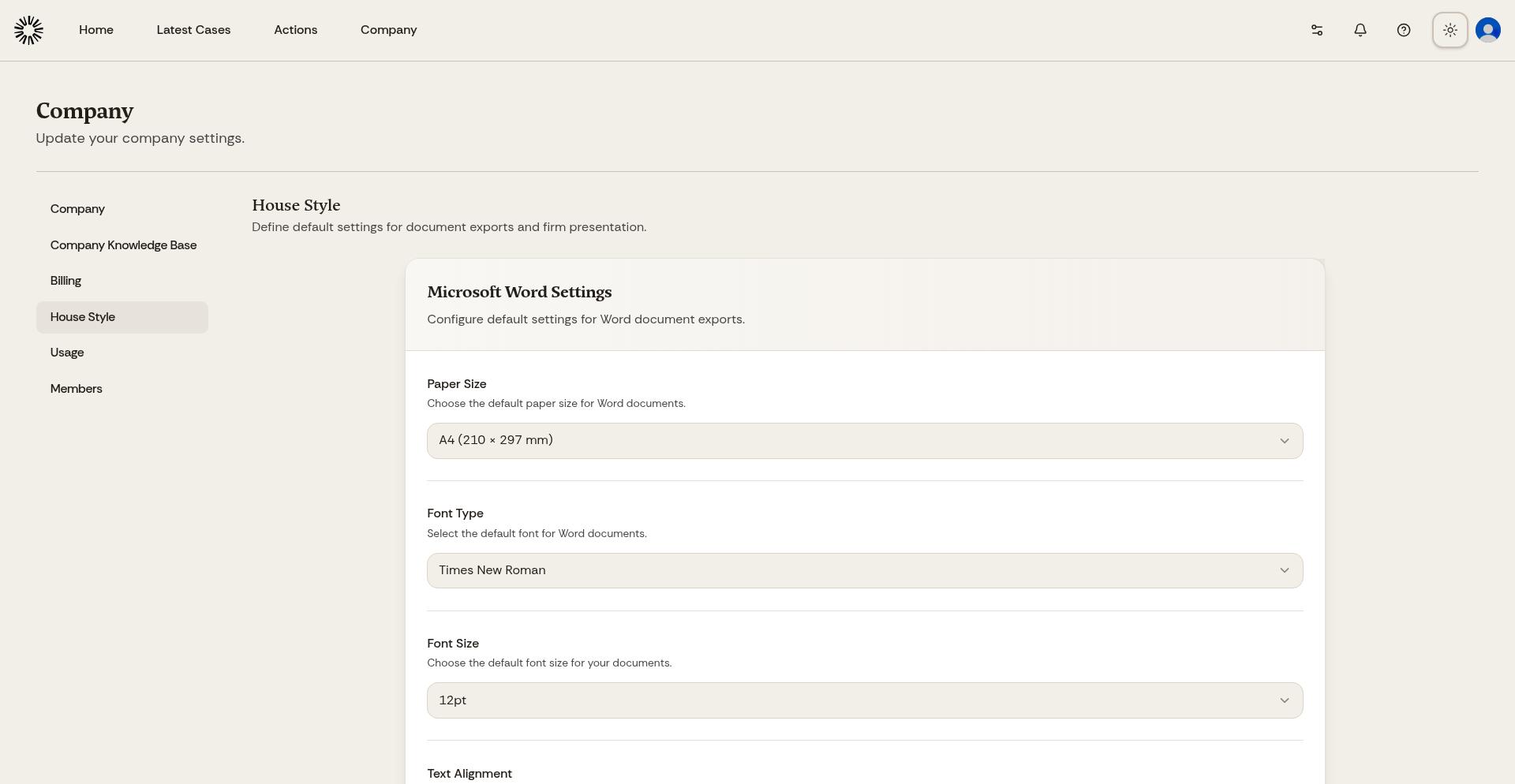 House Style configuration interface