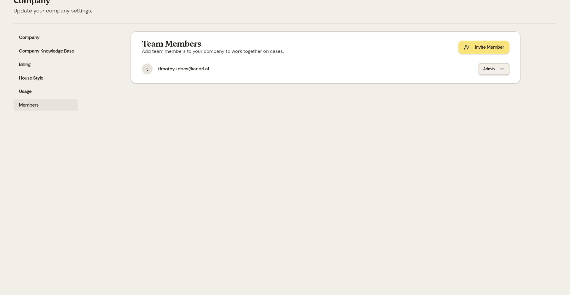 Team members dashboard showing member list
