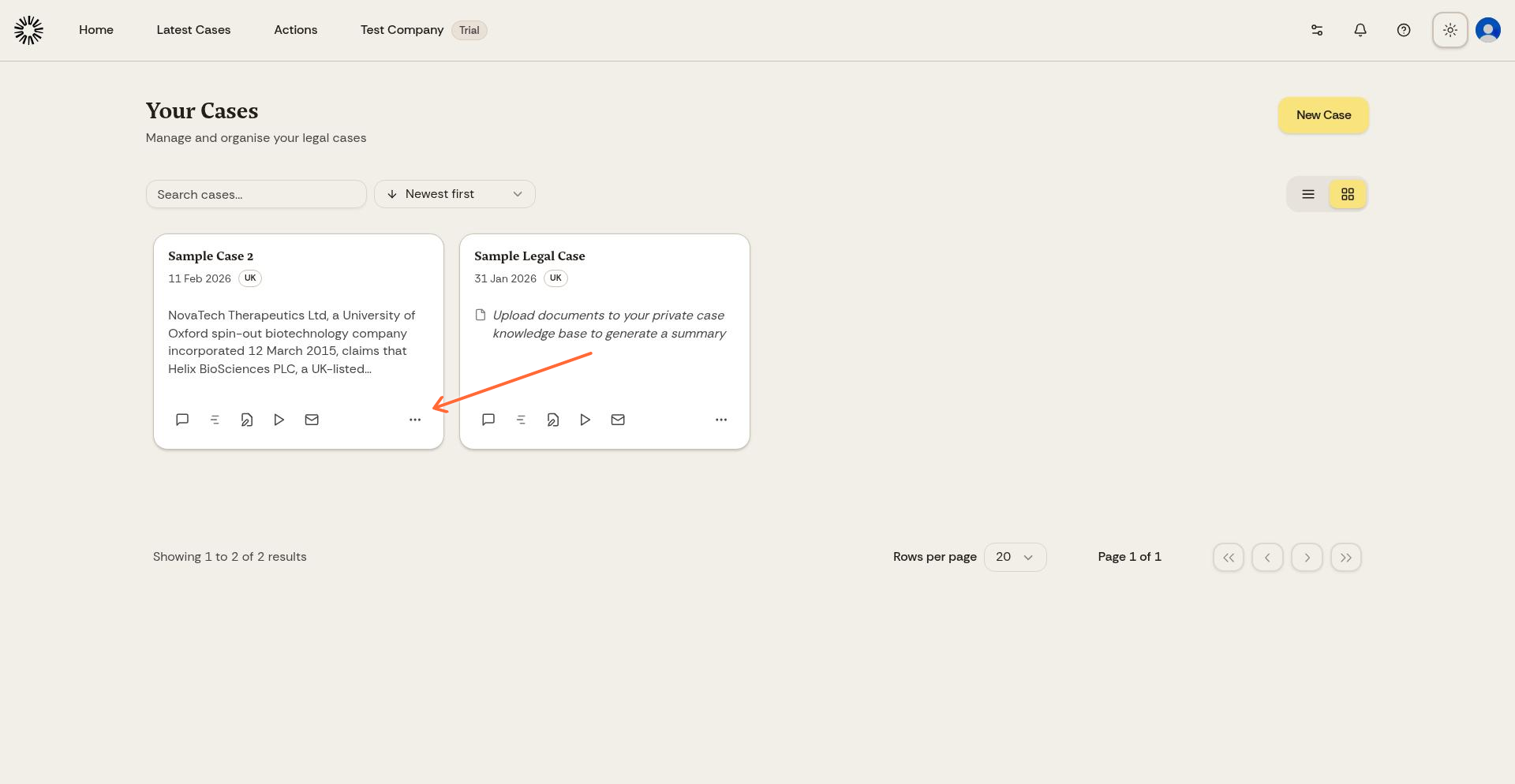 Three-dot menu button on case card