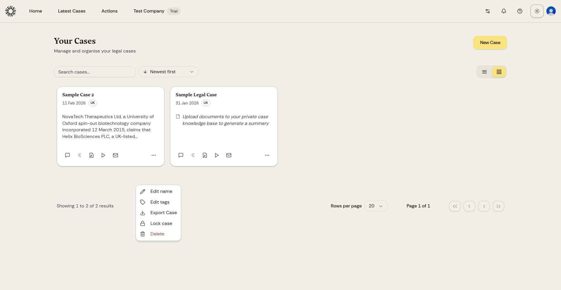 Export Case option in the dropdown menu