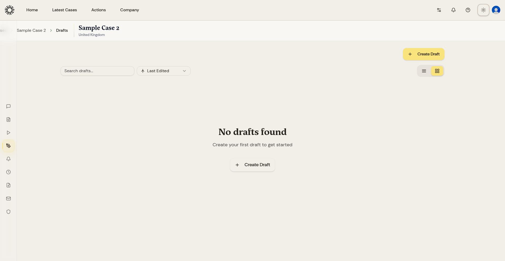Drafts overview page showing list of draft documents
