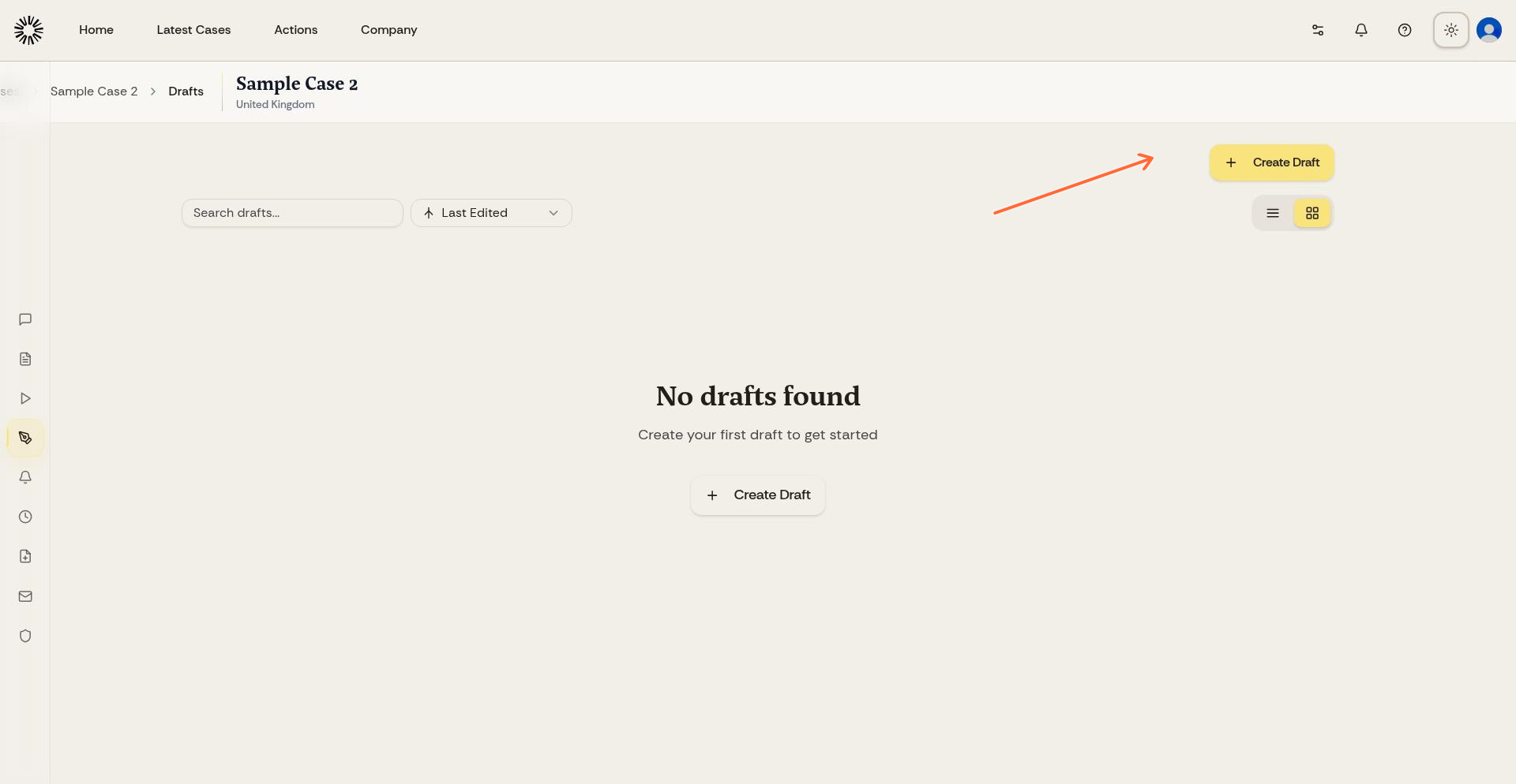 Create Draft button highlighted in the drafts interface
