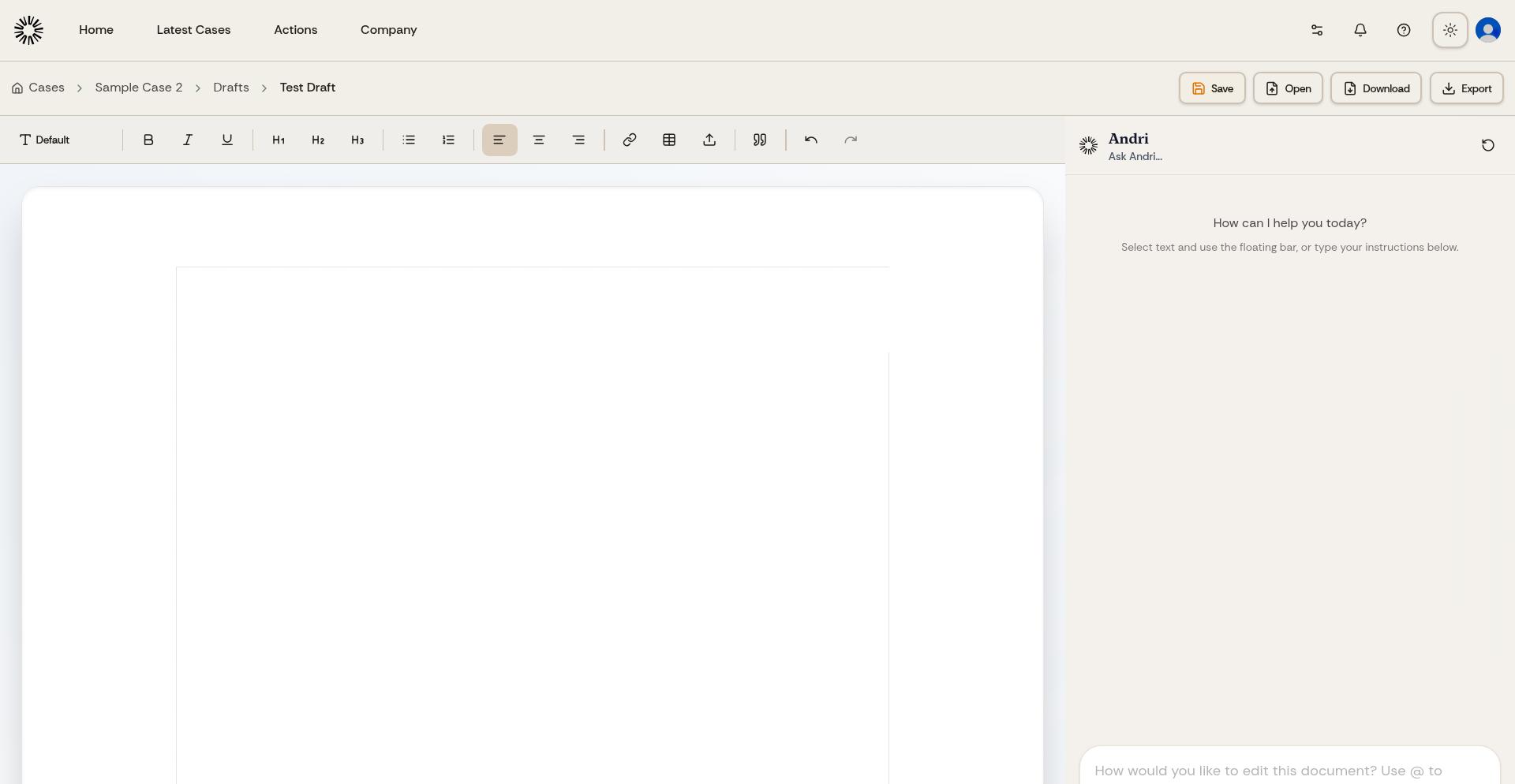Complete draft editor interface showing toolbar, editing area, and sidebars