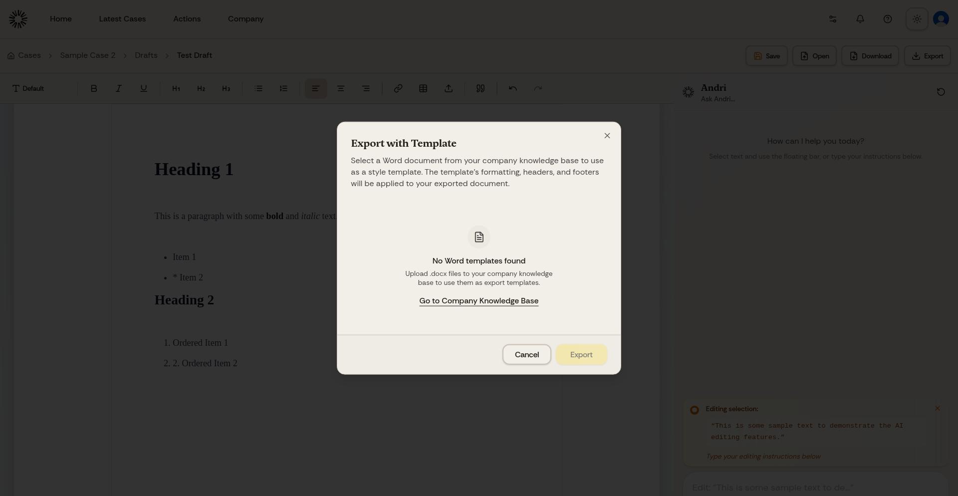 Export options and settings