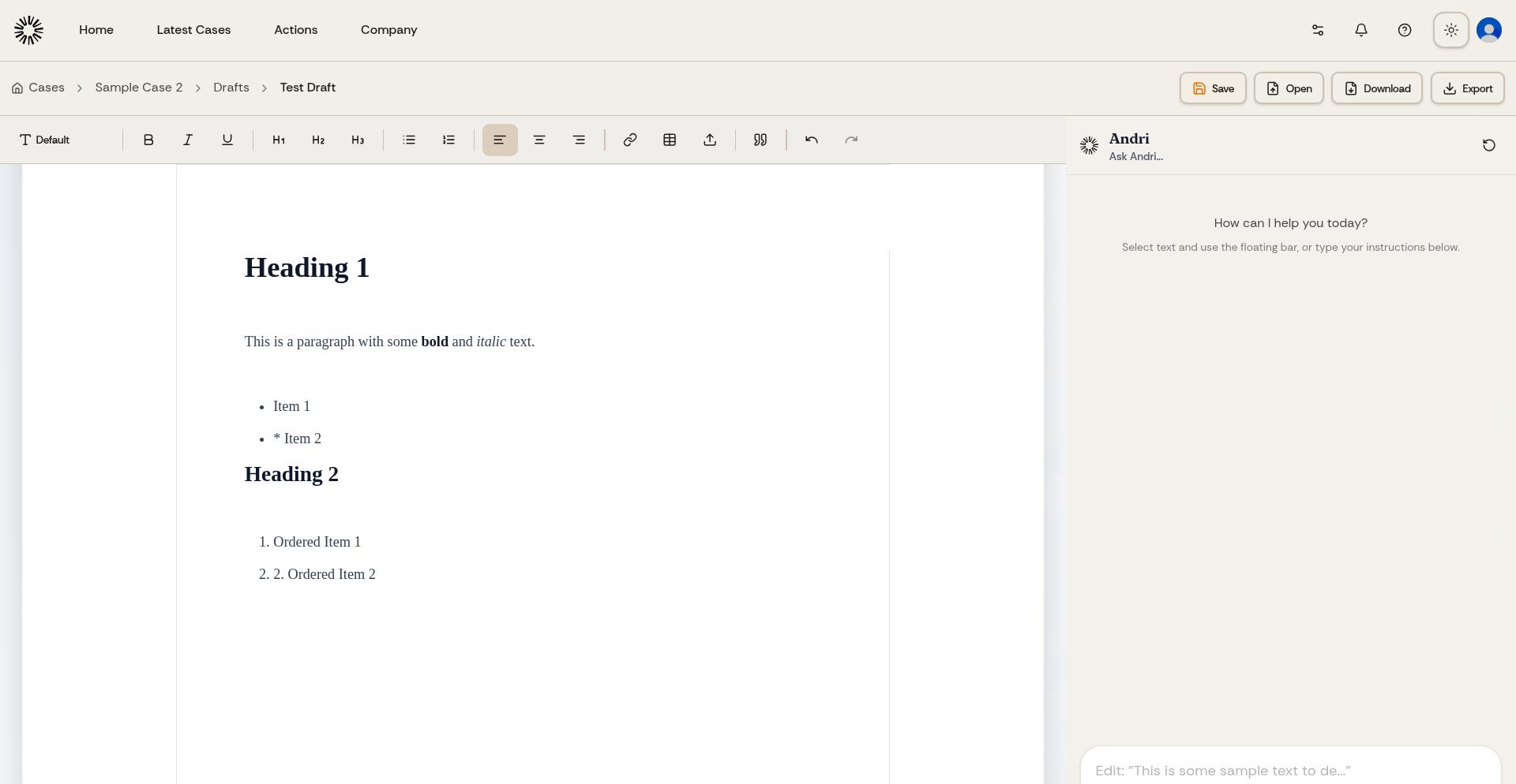 Draft settings sidebar showing available options