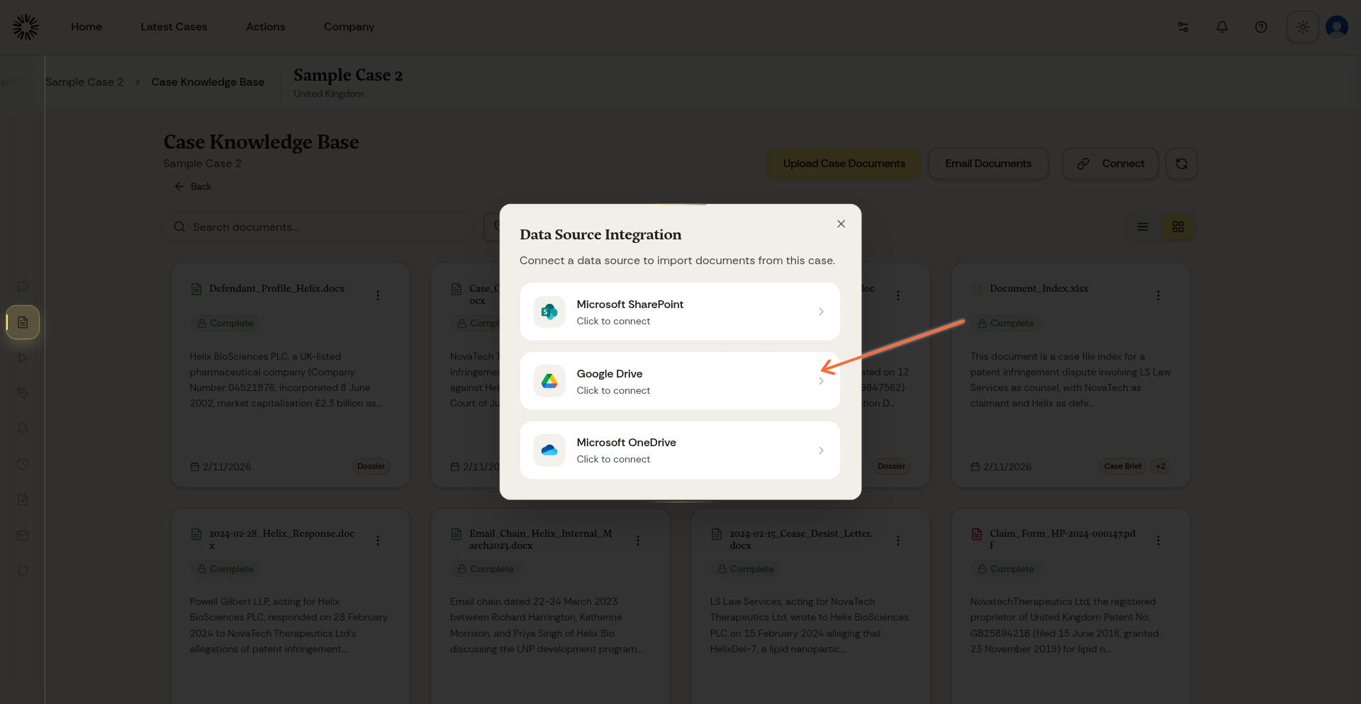 Cloud storage options showing Microsoft SharePoint, Google Drive, and Microsoft OneDrive