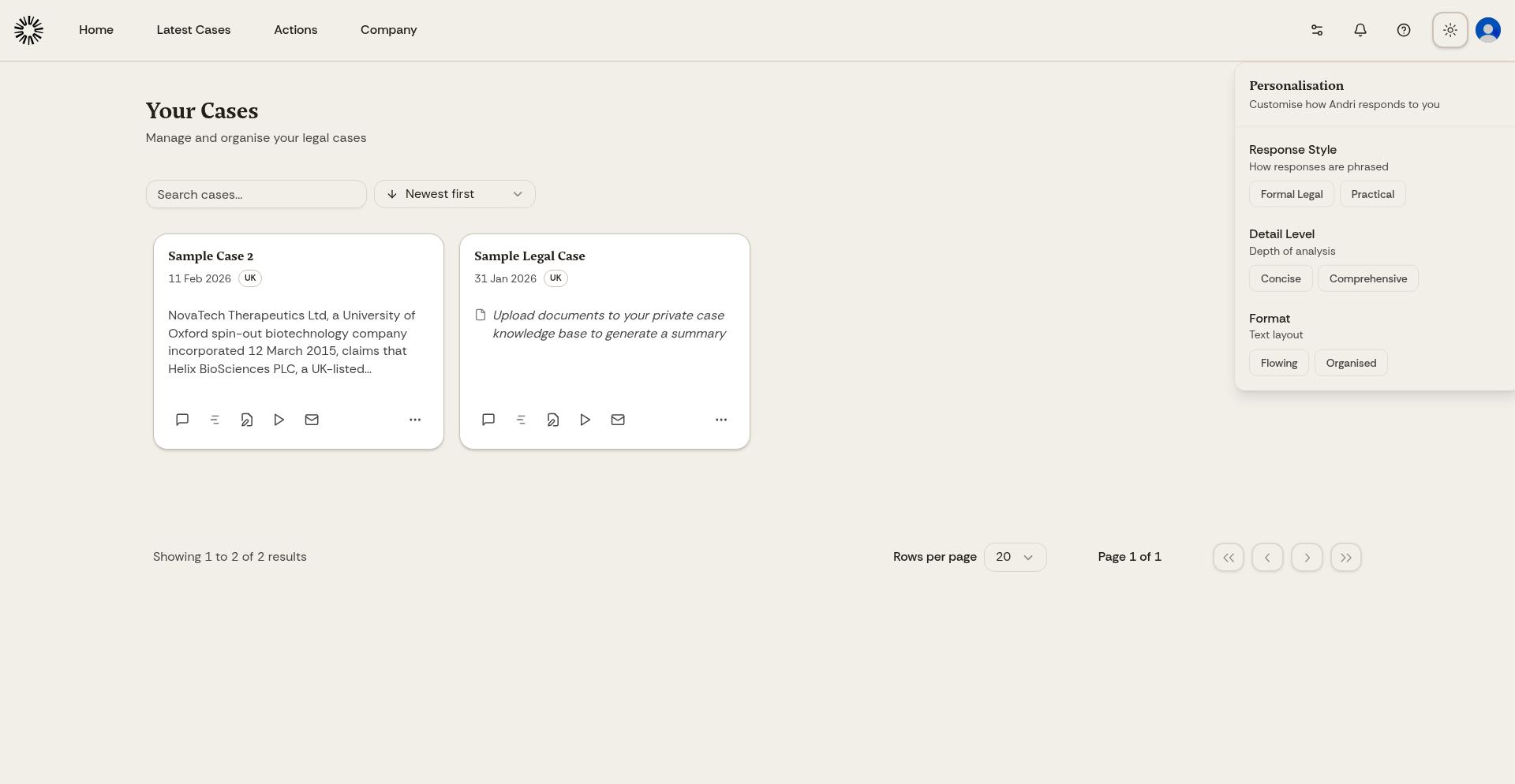 Personalisation panel showing Response Style, Detail Level, and Format settings