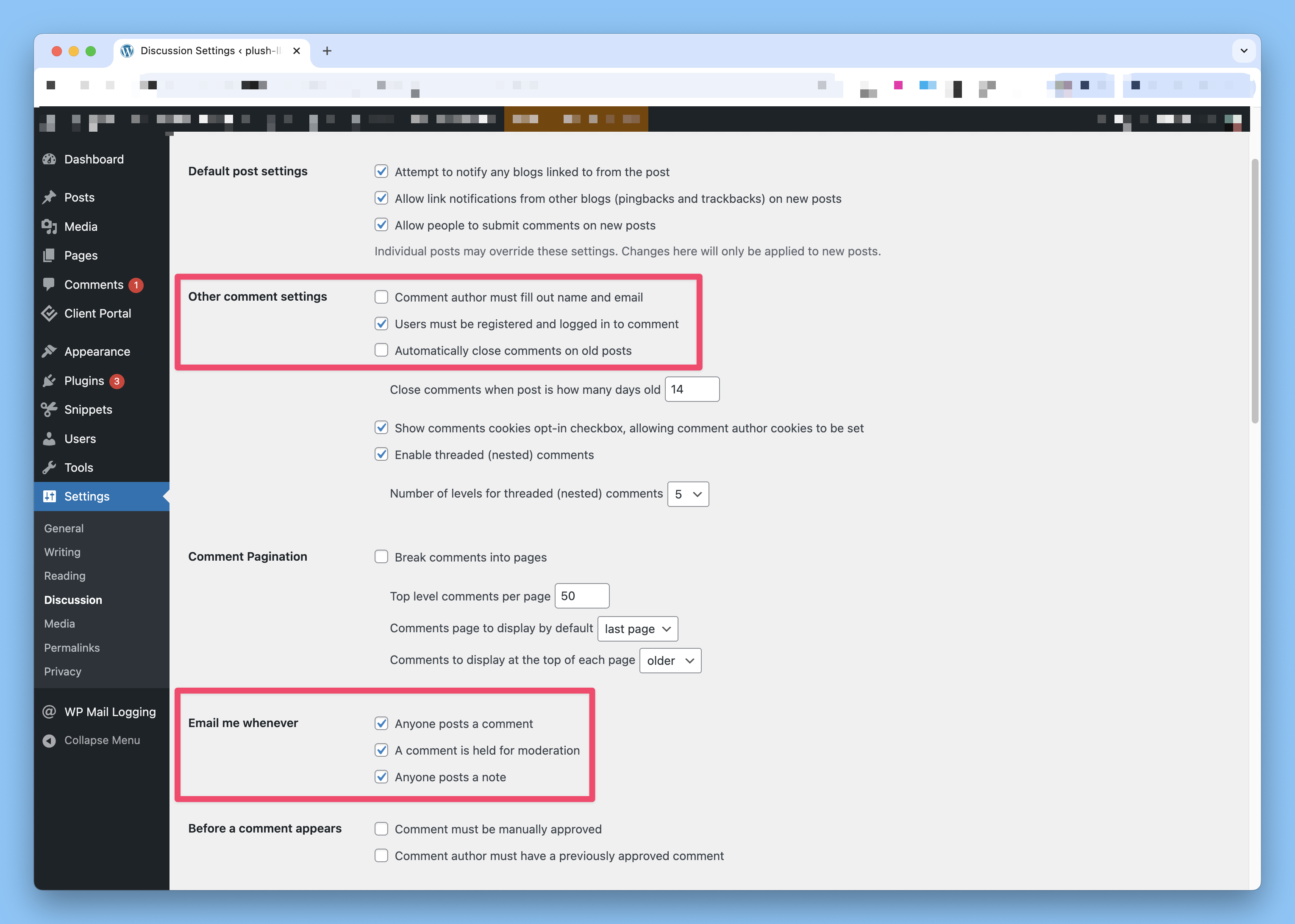 WordPress Discussion settings