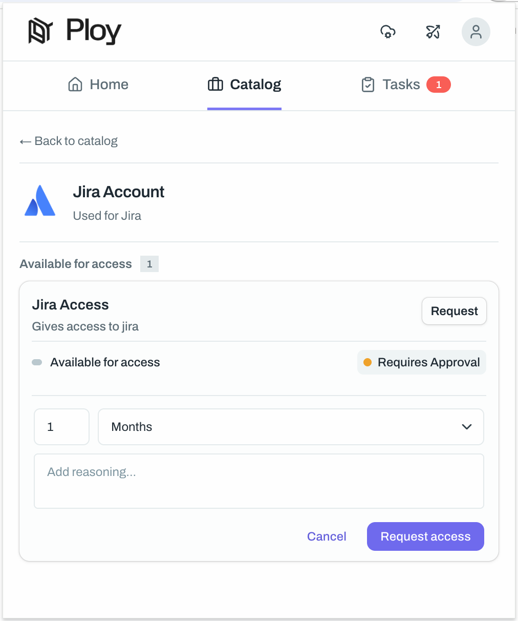 Browser extension request form with duration and reasoning fields