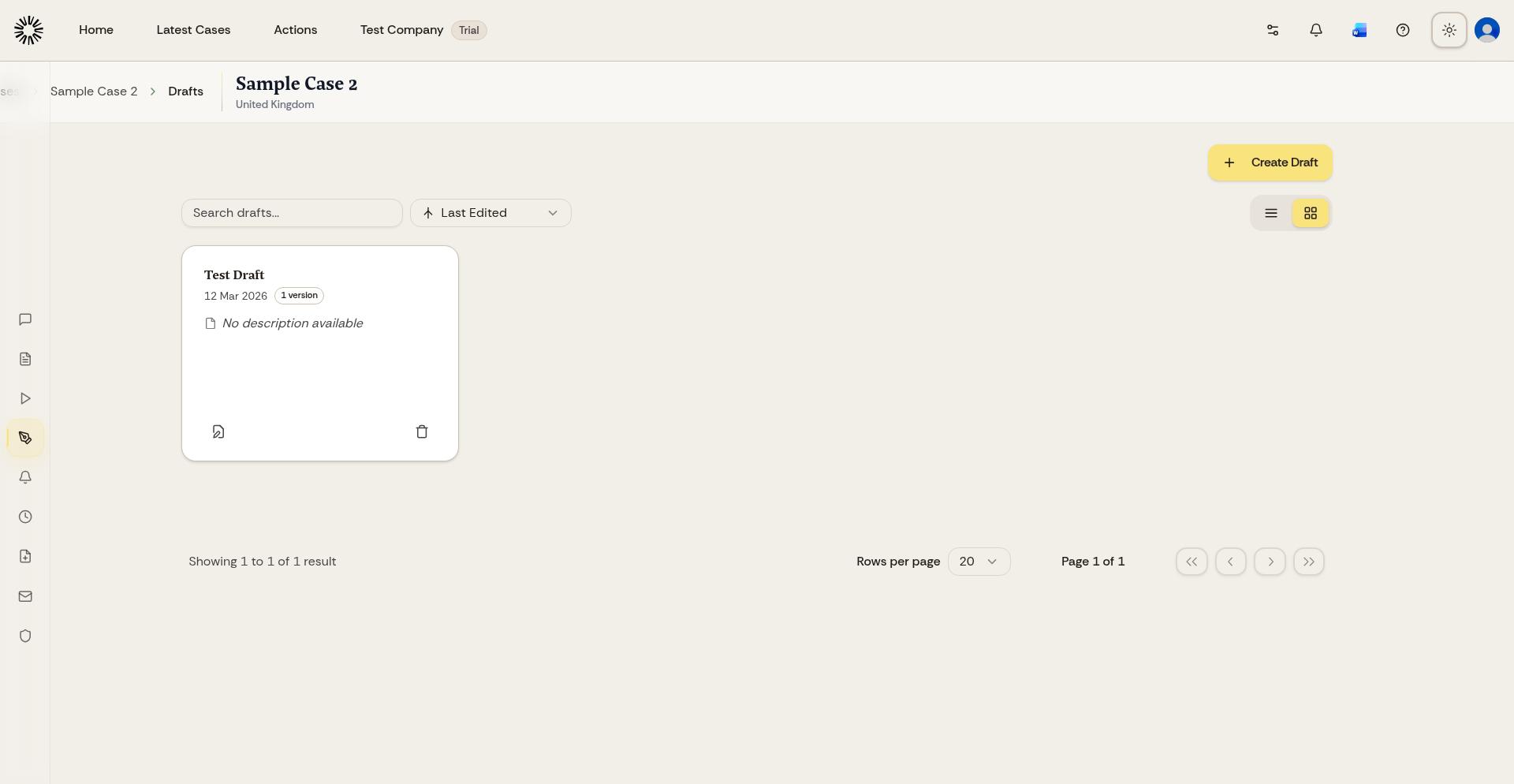 Drafts overview page in Andri