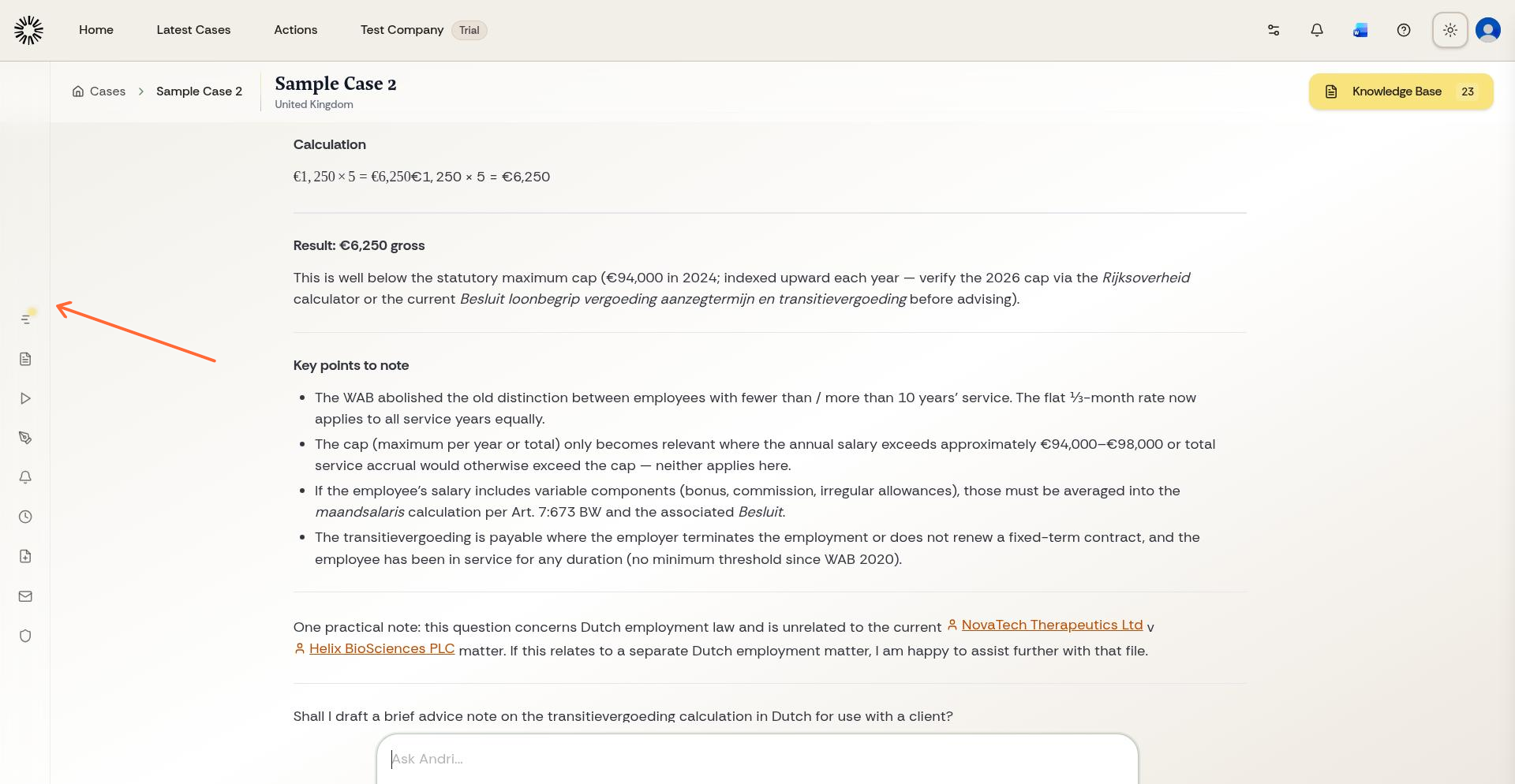 Case workspace showing the Open Timeline button in the left-hand panel