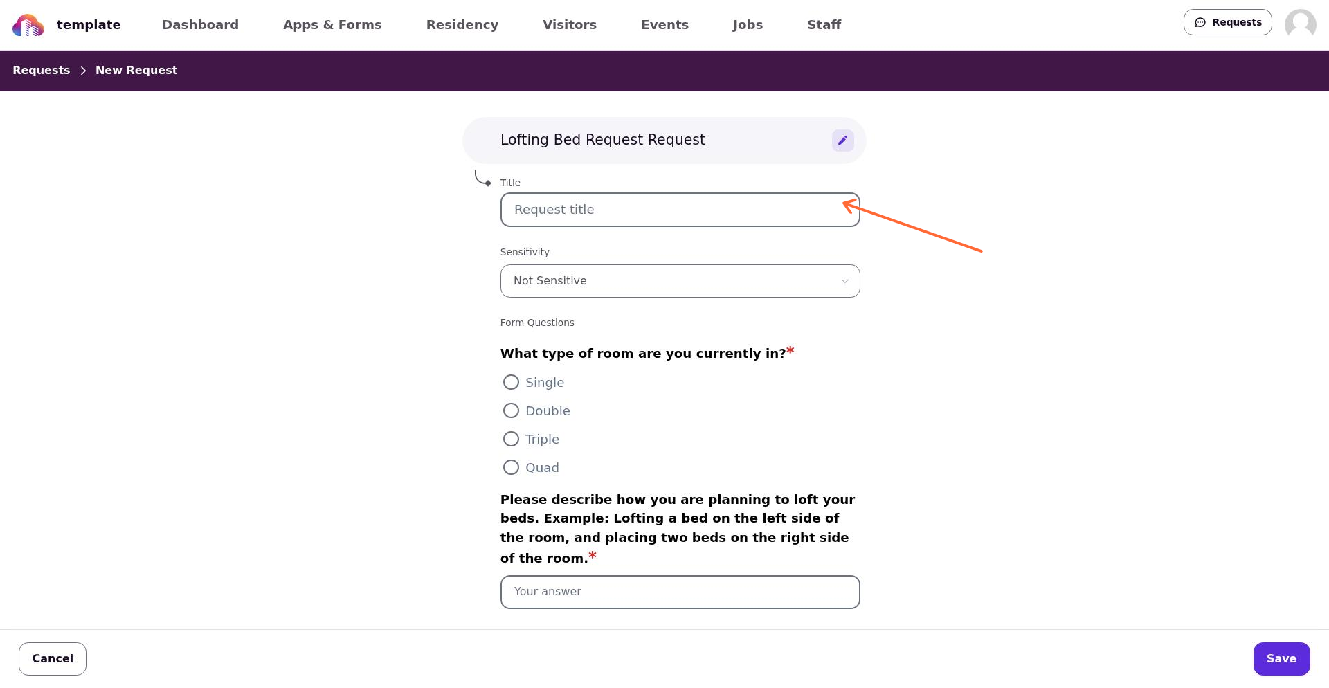 A request form in progress in the Resident Portal.