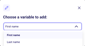 Personalization variables menu in the email builder