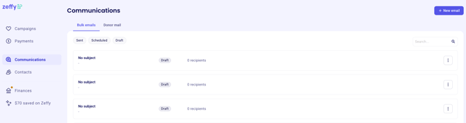 Communications tab with the New Email button