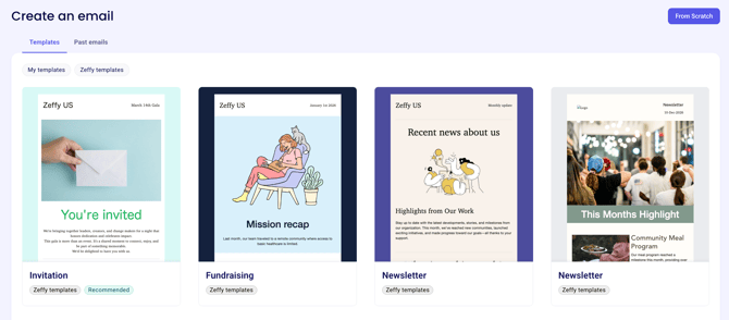Options to start from a template or from scratch