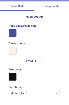 Global styles panel in the email builder