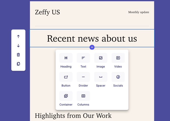 Adding a content block in the email builder