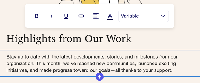 Inline text editing and personalization options in the builder
