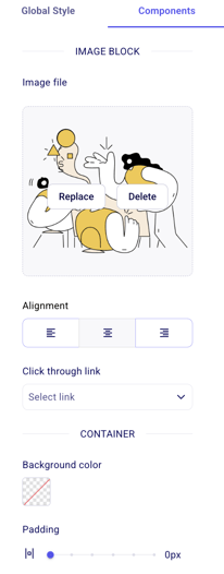 Image block controls in the email builder