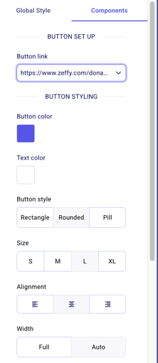 Button settings in the email builder