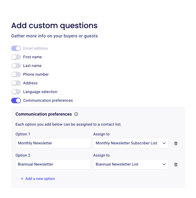 Multiple communication preference options on a sign-up form