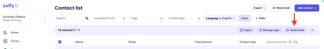 Send email action for filtered contacts