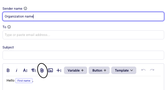 Attachment icon in the contact page email composer