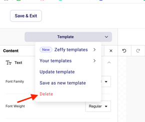 Delete template option in the template menu