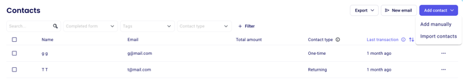 Add contact menu with Import contacts option