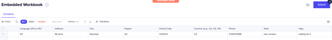 Submit button in the manual contact import workbook