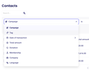 Filter controls used to create an automatic list