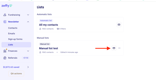 Sending an email from a saved contact list