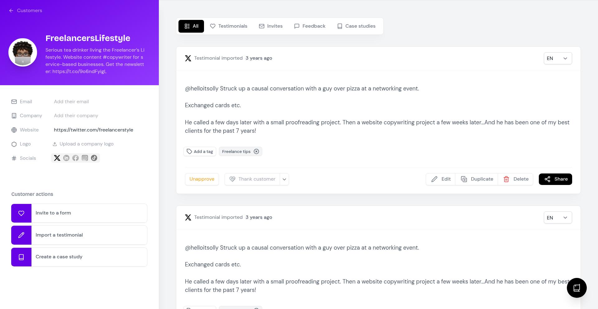 Merged testimonial result in Senja
