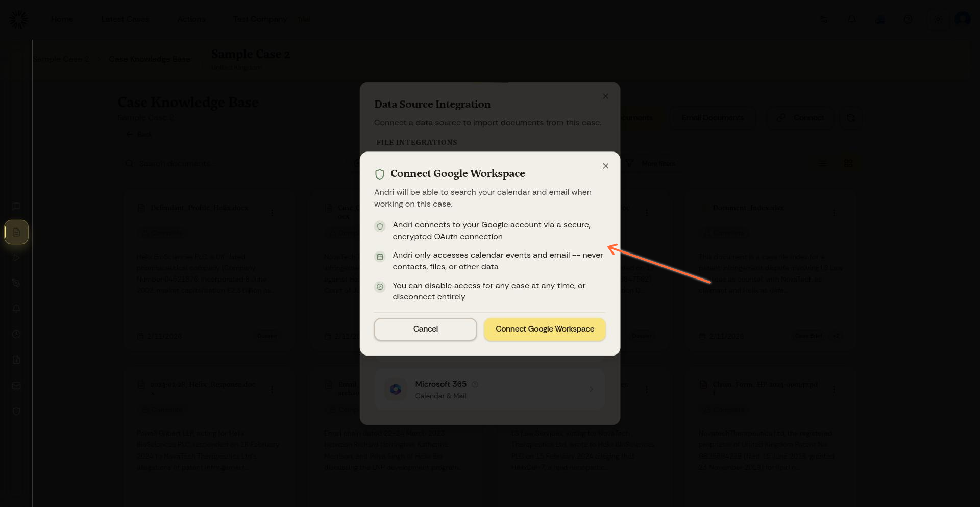 Connect Google Workspace permissions modal