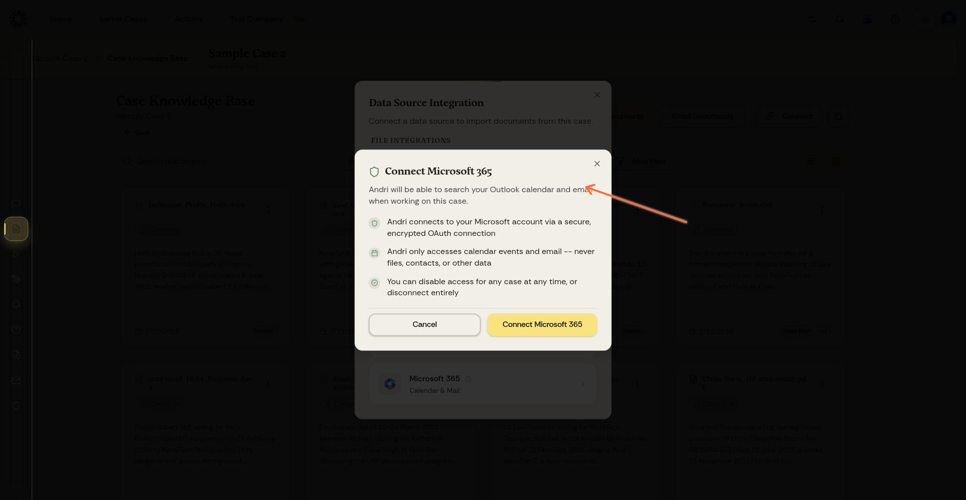 Connect Microsoft 365 permissions modal