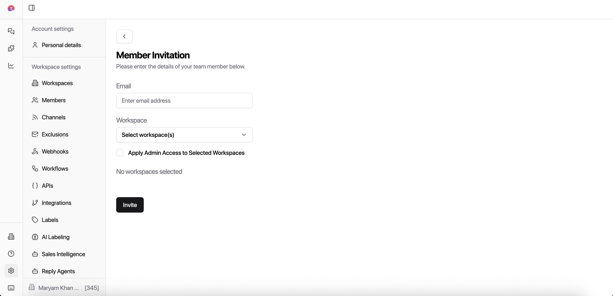 Members tab in Workspace Settings