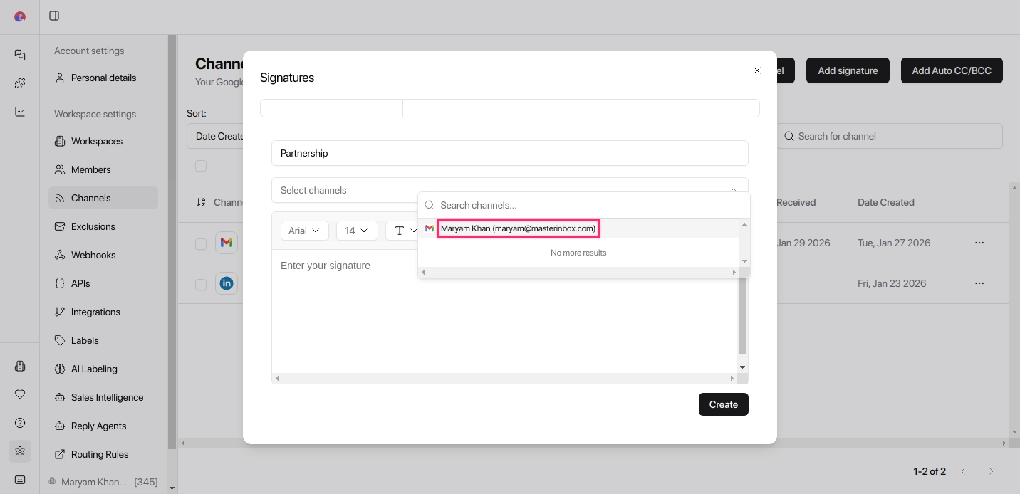 Email channel selection
