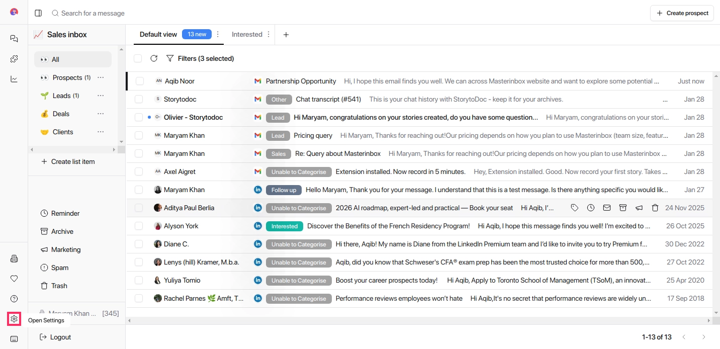 Settings icon at bottom-left corner