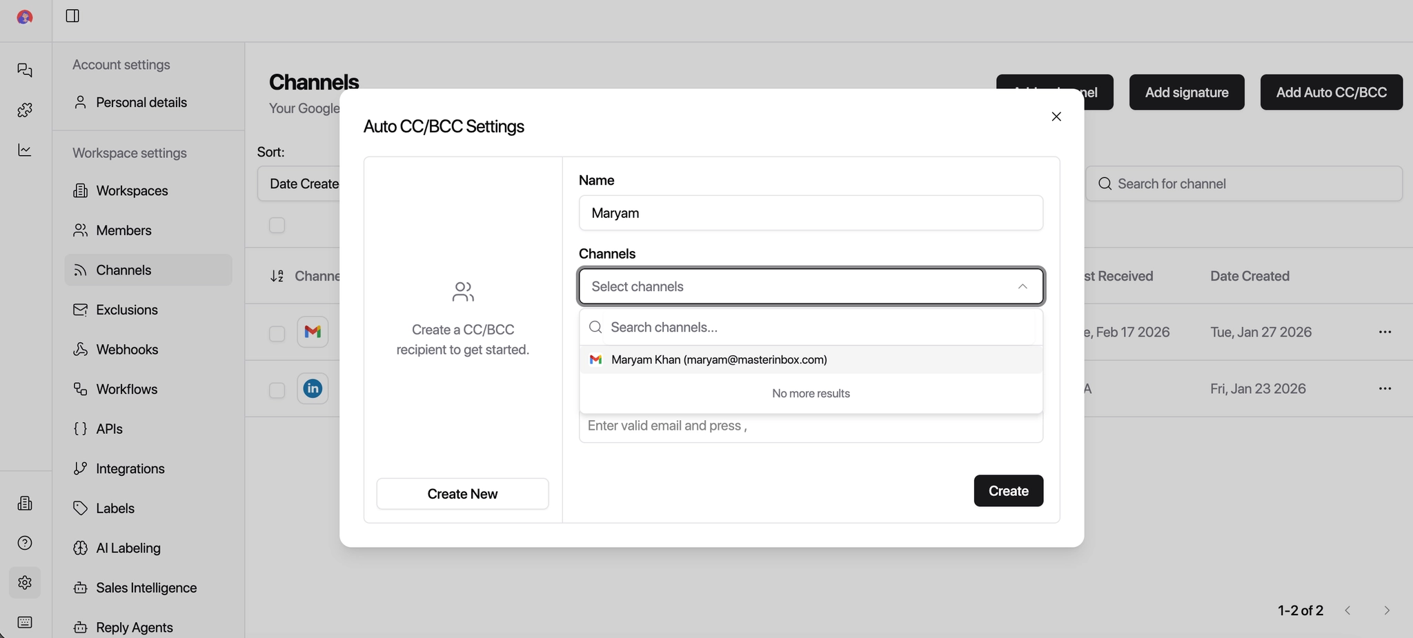Select channels screenshot