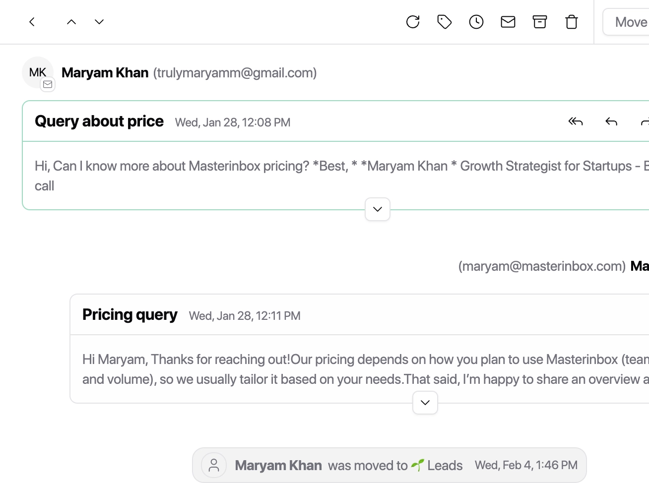 Thread conversation view