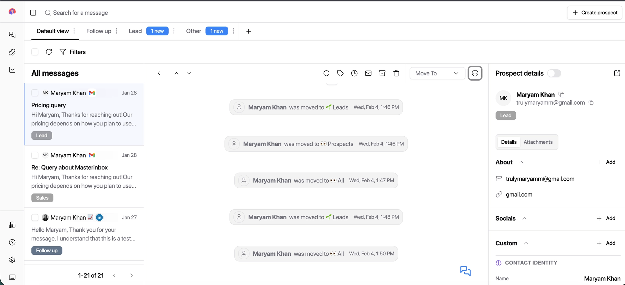 Prospect details panel