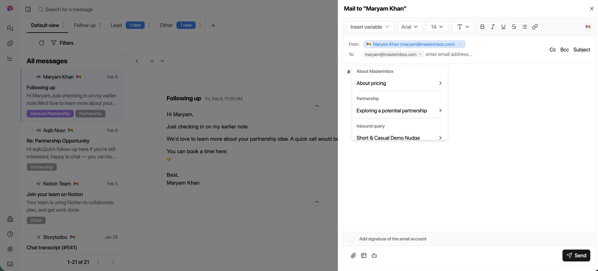 Selecting and inserting a template