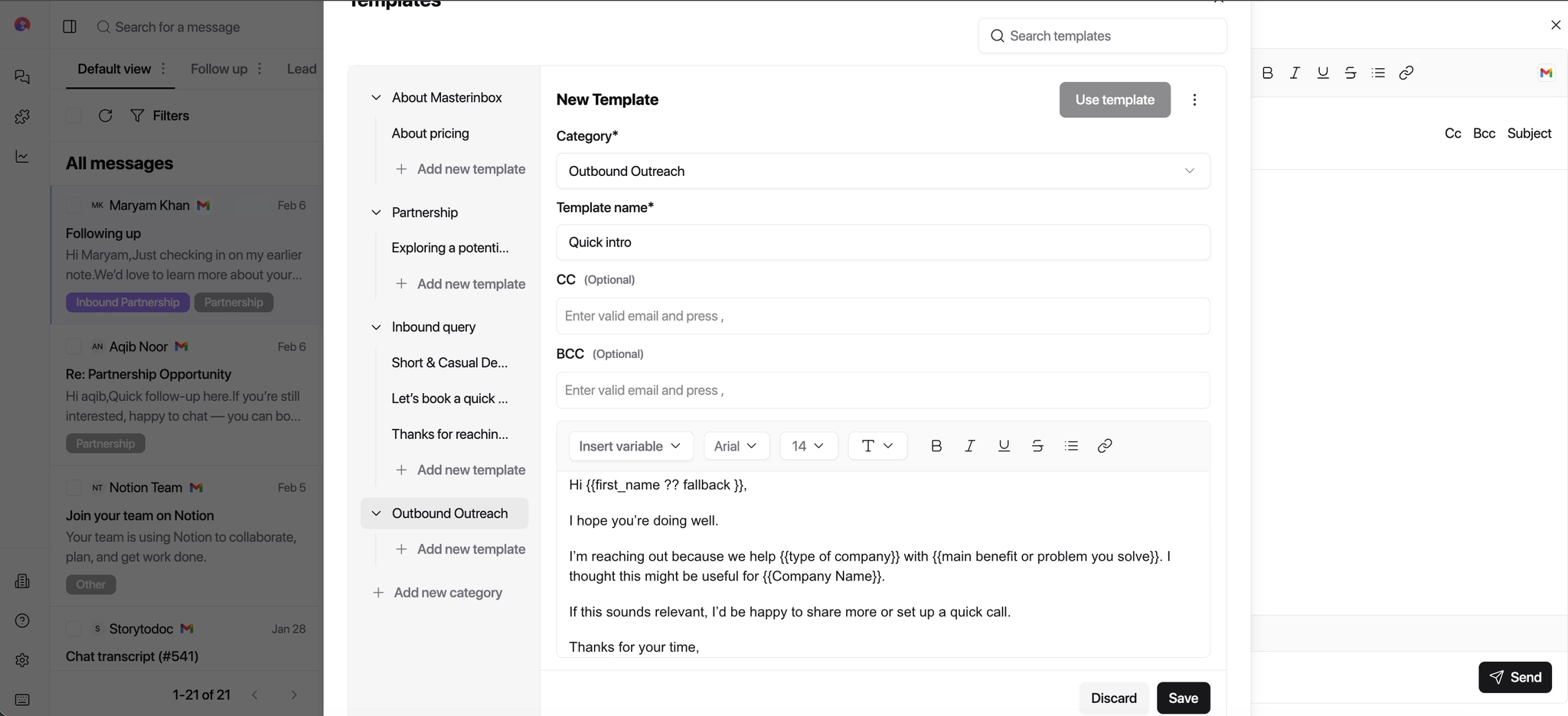 Email template content editor