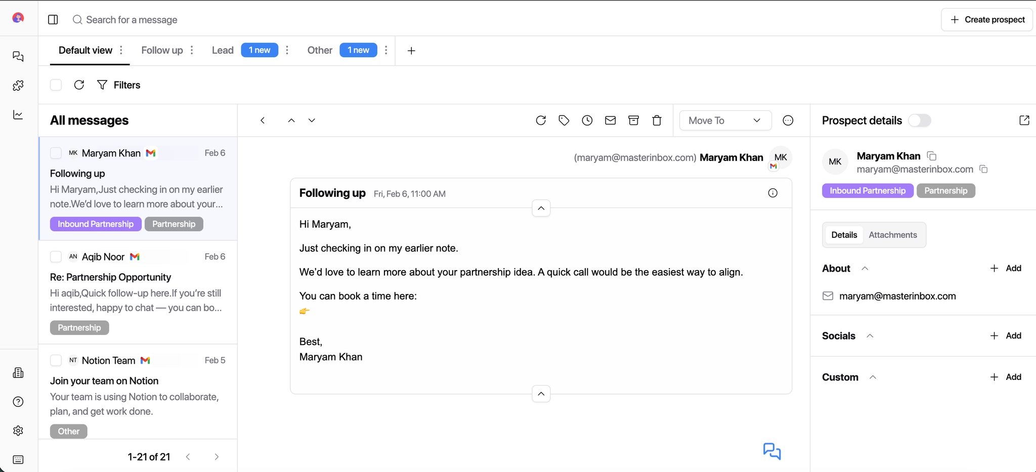 Reply button in message view